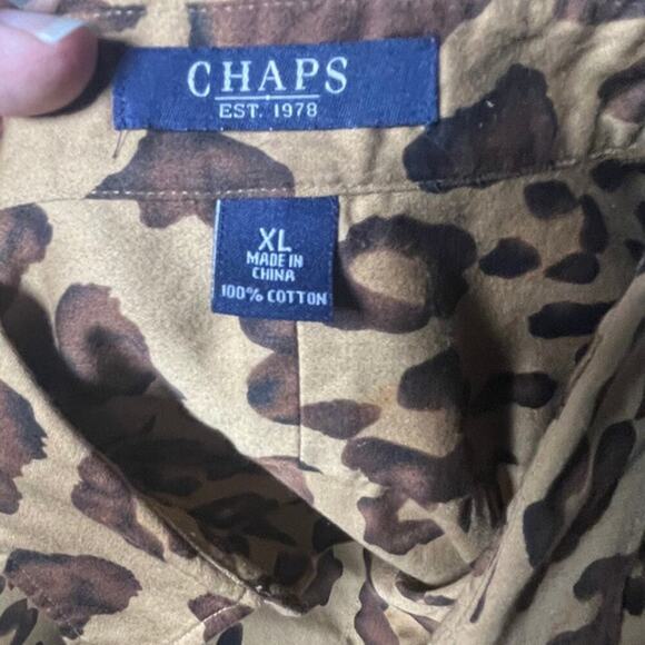 Chaps‎ XL Leopard Print Button Front Cotton Blouse Long Sleeve Safari Shirt - Picture 5 of 8